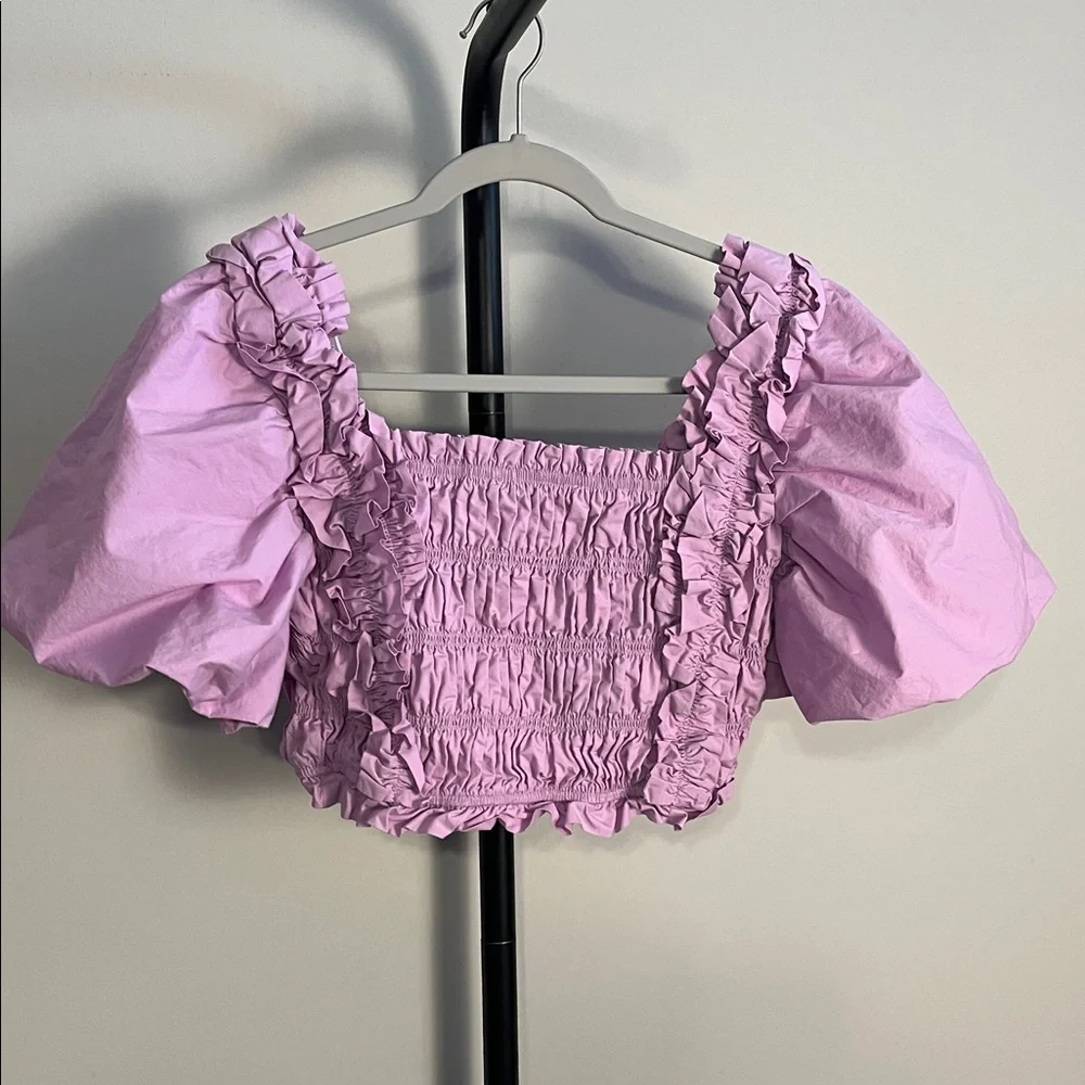 Revolve ENDLESS ROSE feeling fun puff sleeve top in lavender purple stretchy XS - Picture 7 of 10